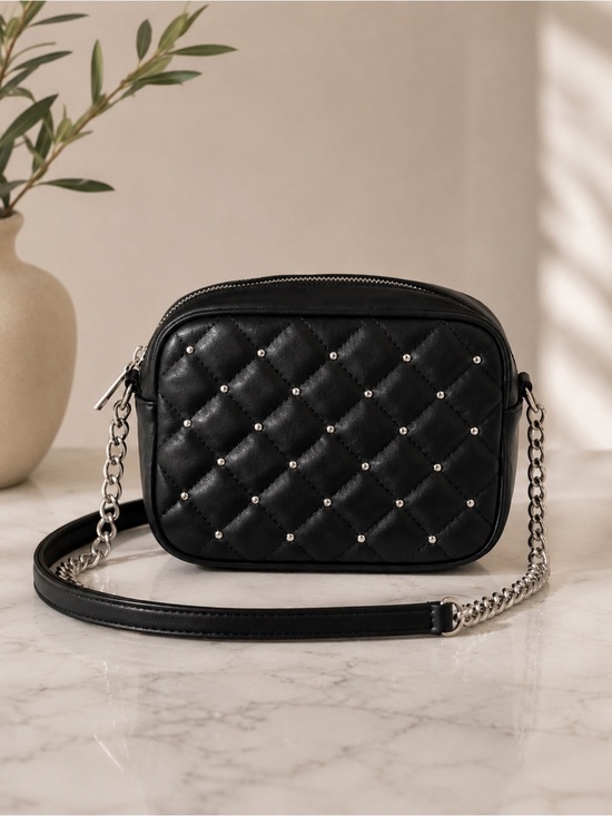 Rebecca Minkoff Handbags - Rebecca Minkoff Quilted Studded Camera Crossbody Bag Black Silver Hardware